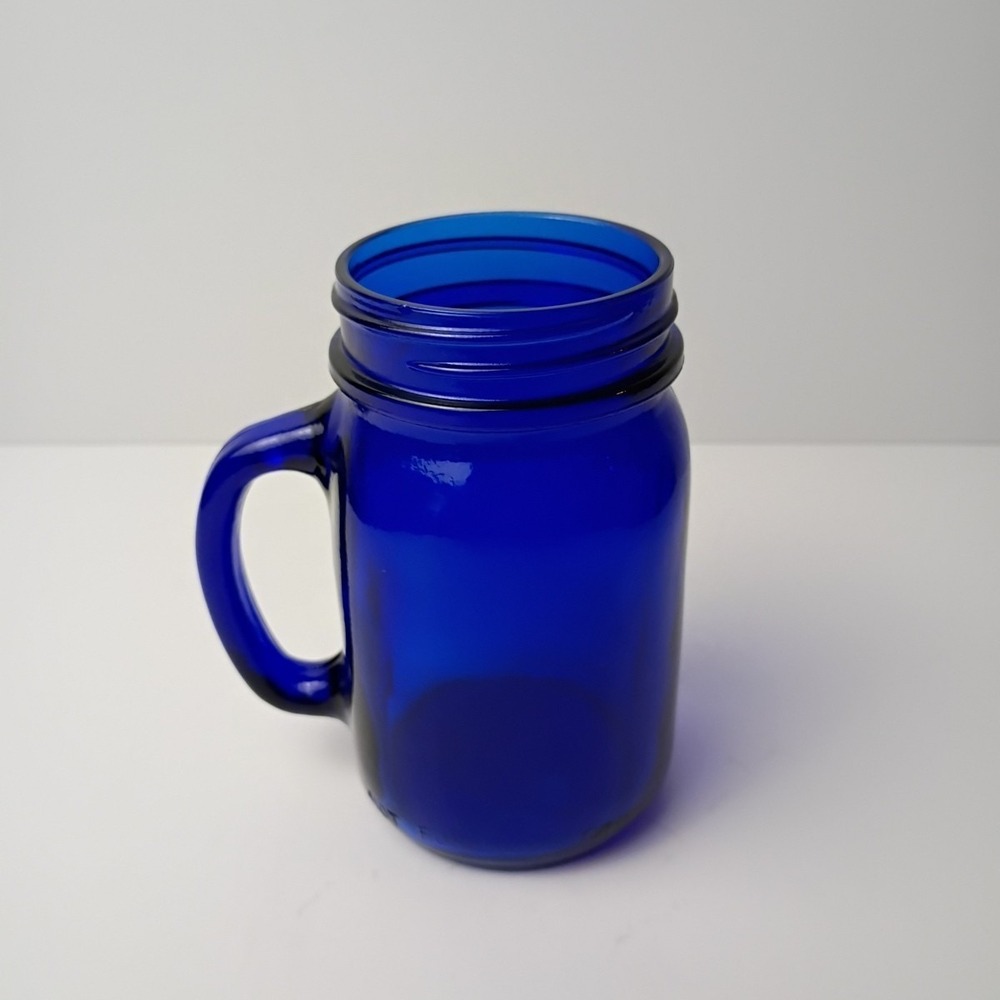 Vintage Cobalt Blue Mason Glass Jar/ Mug with Handle 5 1/4" Tall